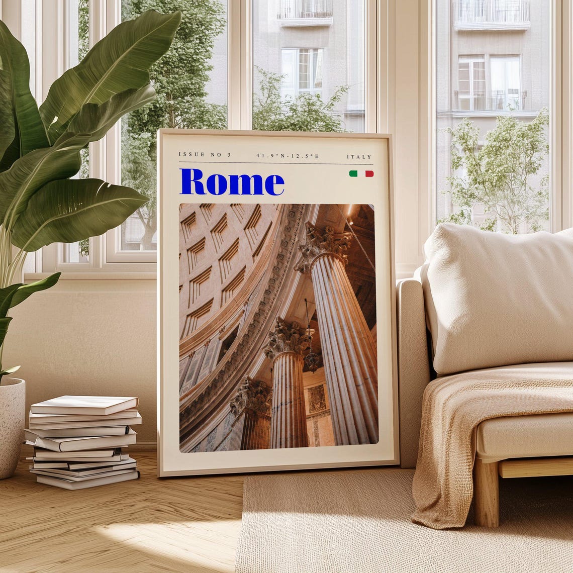 Rome Italy Pantheon Interior Coffered Dome Columns Travel Poster