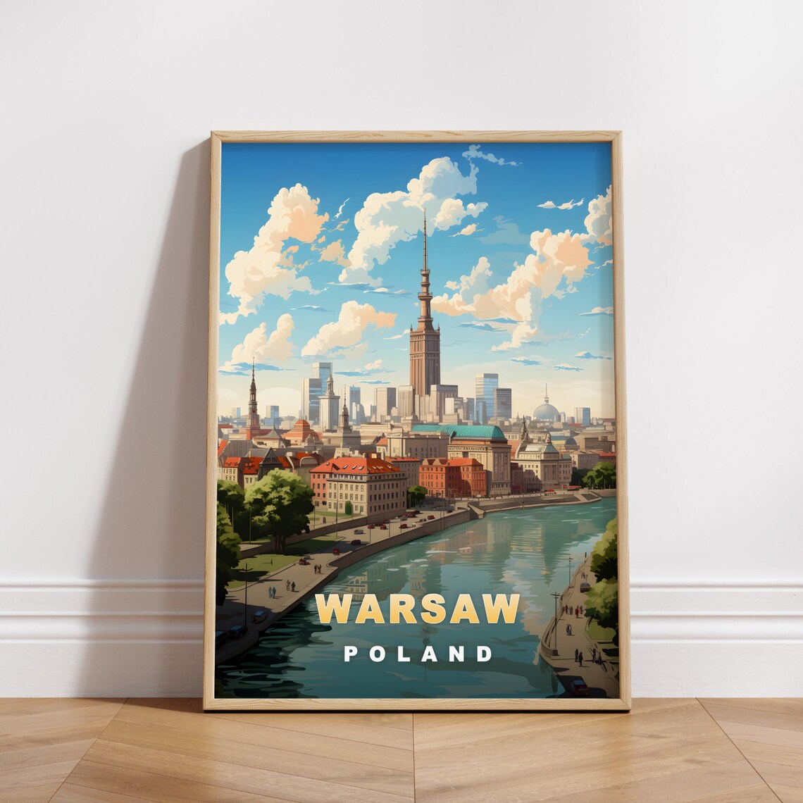Warsaw Poland Palace of Culture Vistula River Skyline Poster