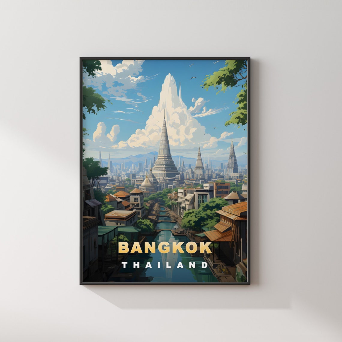Bangkok Thailand Canal Golden Spires Skyline Day Travel Poster - Image 2