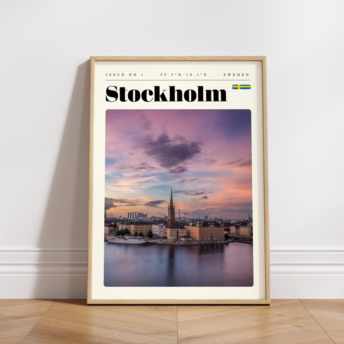 Stockholm Sweden Vintage Travel Poster Sunset Harbor Waterfront Scene - Image 3