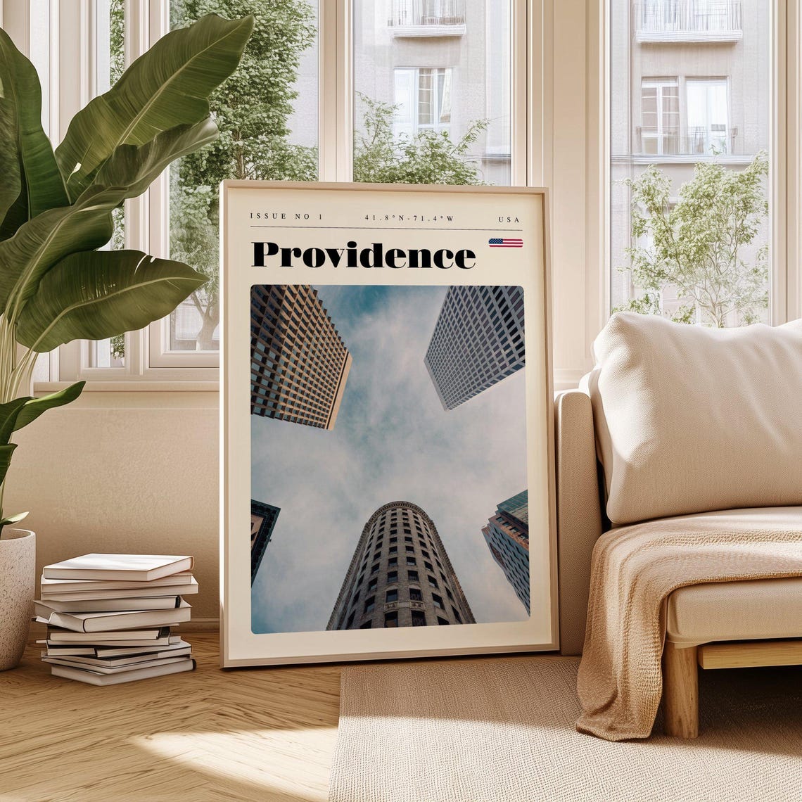 Providence Rhode Island Skyward Skyscrapers Modern Travel Poster