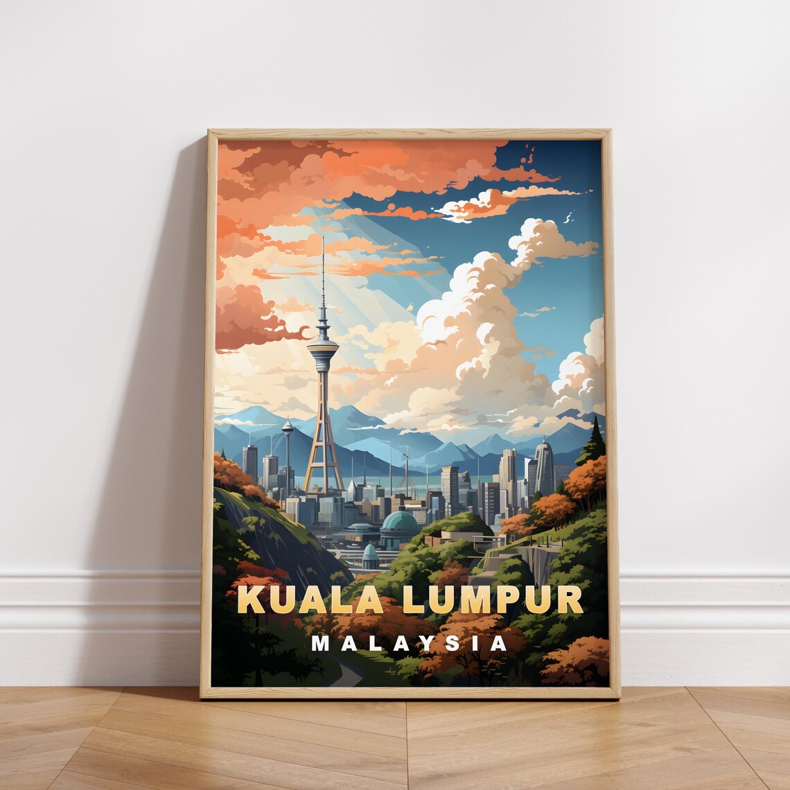 Kuala Lumpur Malaysia Tower Skyline Autumn Hills Travel Poster