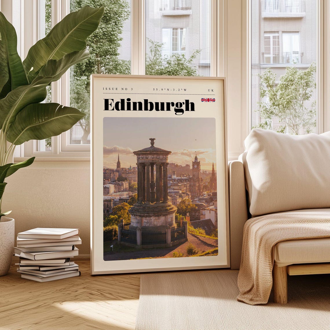 Edinburgh UK Calton Hill Monument Sunset City View Travel Poster