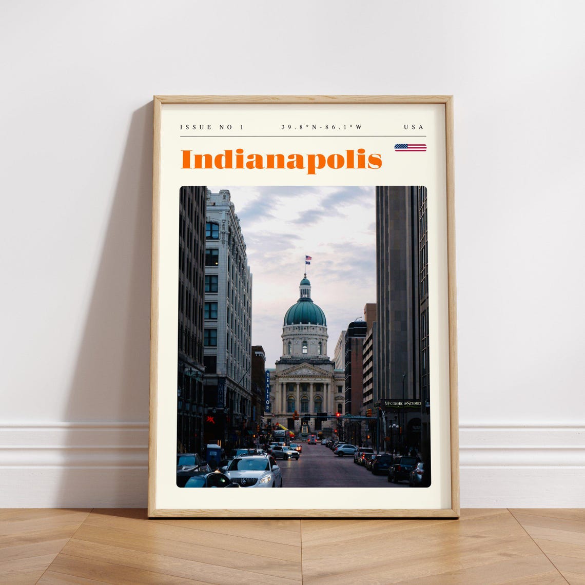 Indianapolis Statehouse Dome Dusk USA Issue 1 Retro Travel Poster - Image 3
