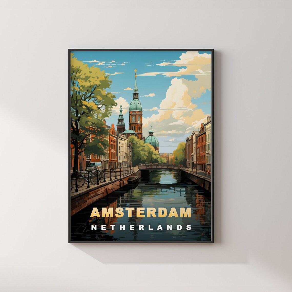Amsterdam Netherlands Canal Green Dome Church Water View Travel Poster - Image 2