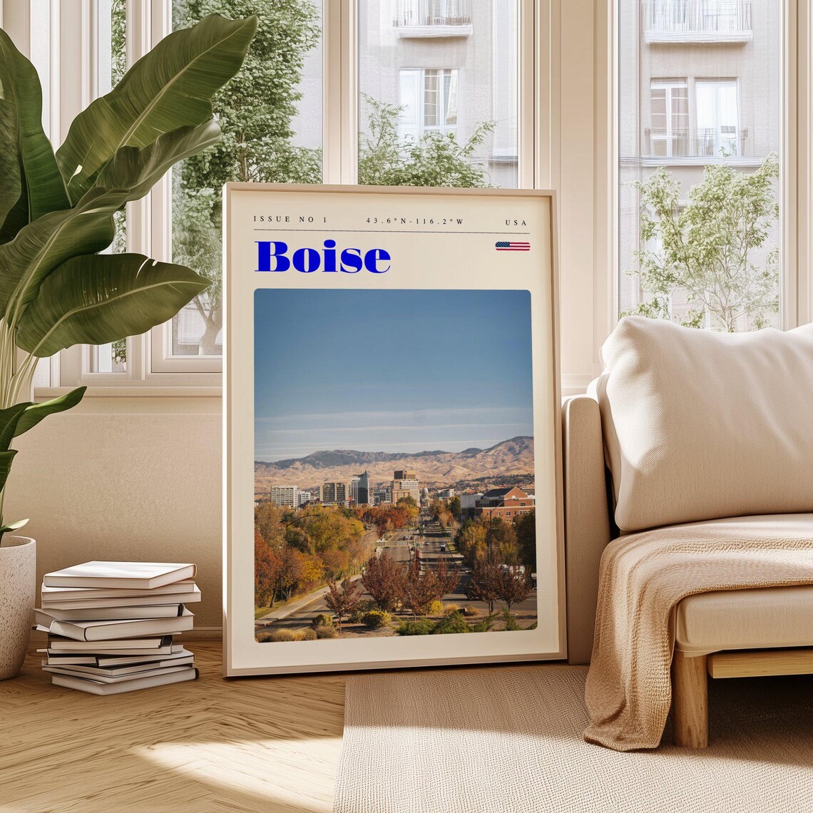 Boise USA City With Autumn Foothills Golden Trees View Travel Poster