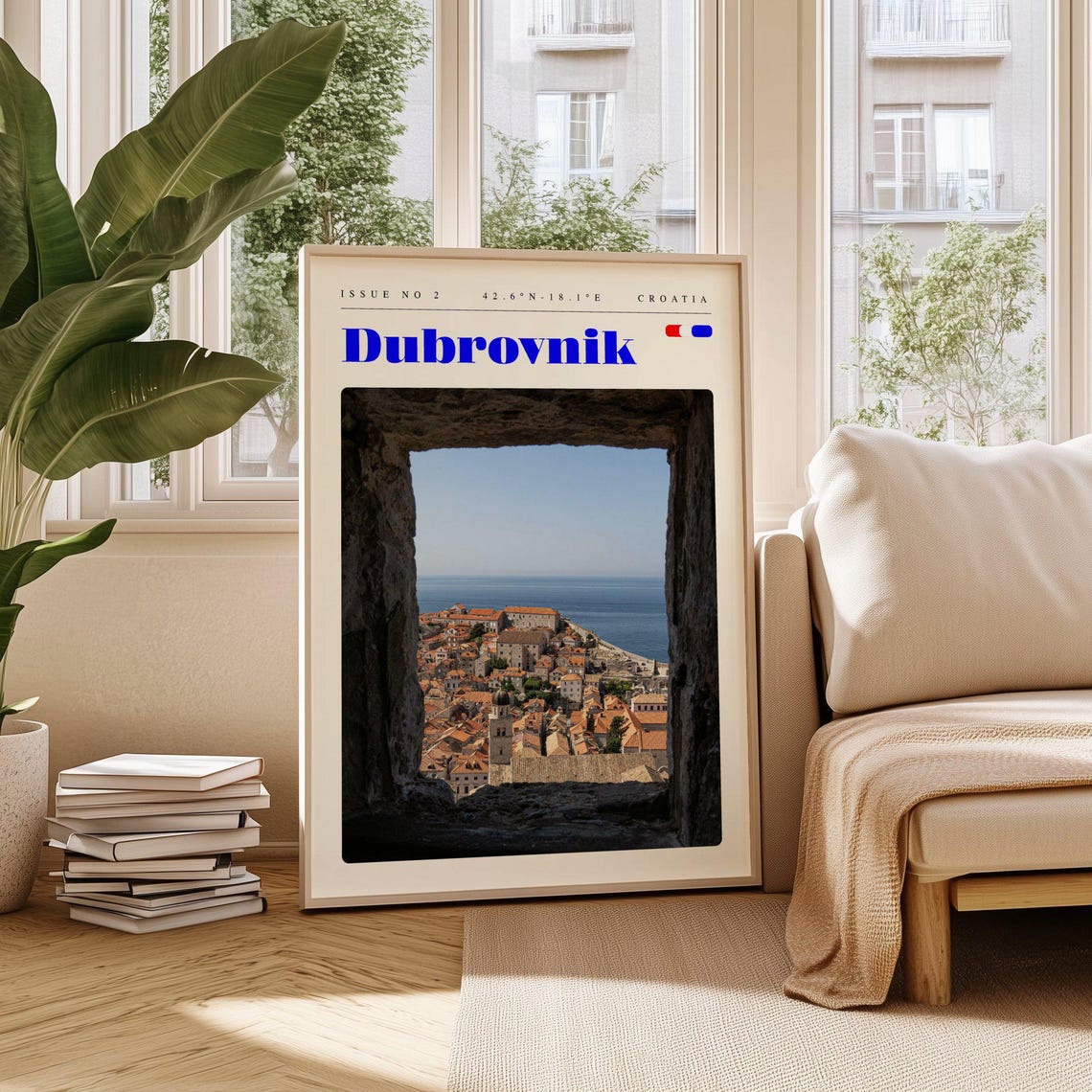 Dubrovnik Croatia Old Town Red Rooftops Sea View Travel Poster