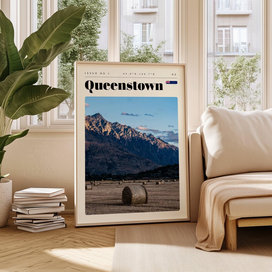 Queenstown New Zealand Remarkables Mountain Field Modern Travel Poster
