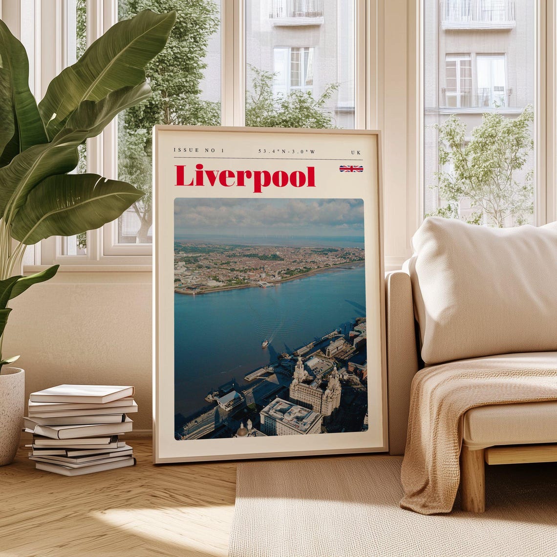 Liverpool UK River Mersey Waterfront Aerial View Travel Poster