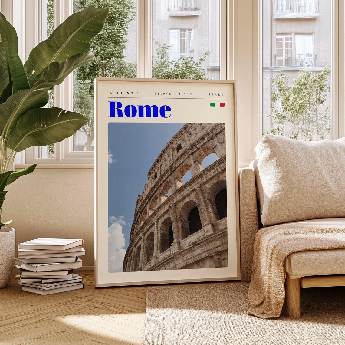 Rome Italy Colosseum Ancient Amphitheater Blue Sky Travel Poster