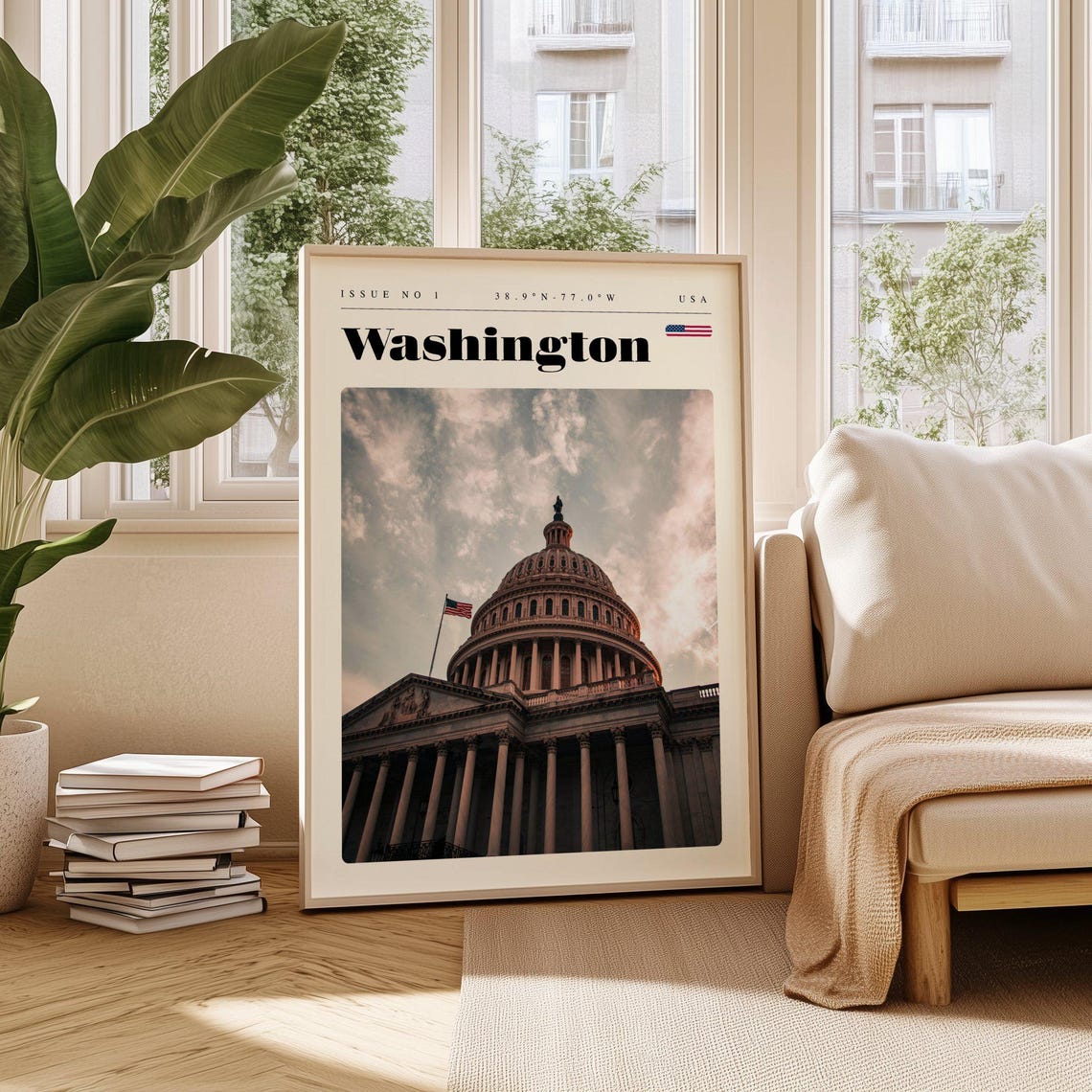 Washington DC US Capitol Dome American Flag Landmark Travel Poster