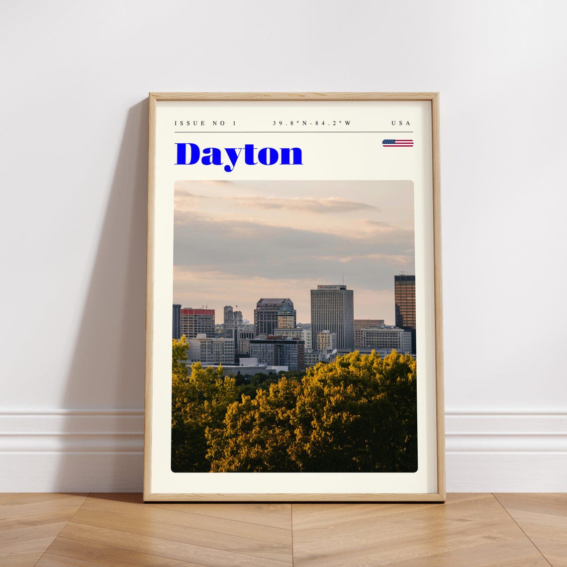 Dayton USA Skyline Behind Autumn Trees Fall Colors Travel Poster - Image 3