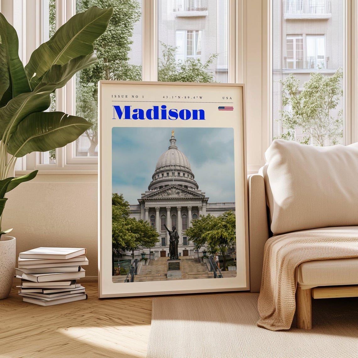 Madison Wisconsin State Capitol Dome Landmark Modern Travel Poster