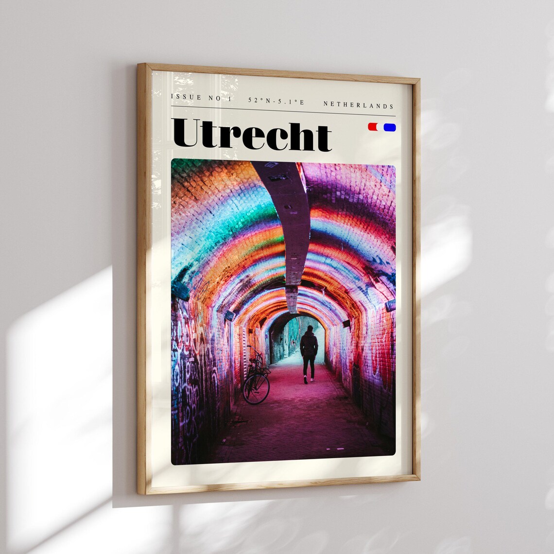 Utrecht Netherlands Vintage Travel Poster With Rainbow Light Tunnel - Image 2