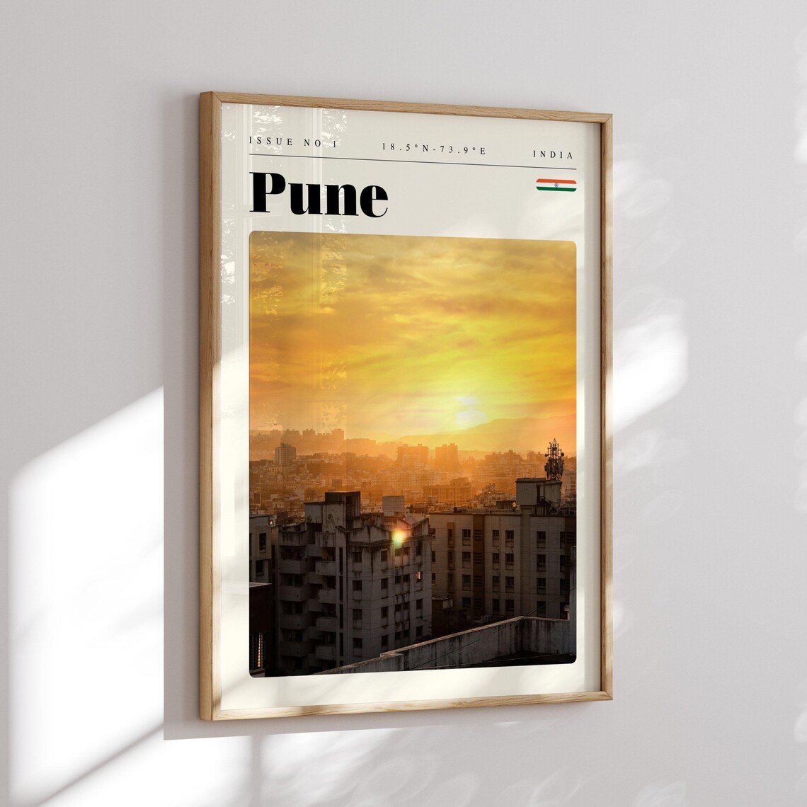 Pune India Golden Sunset Over the City Skyline Travel Poster Art - Image 2