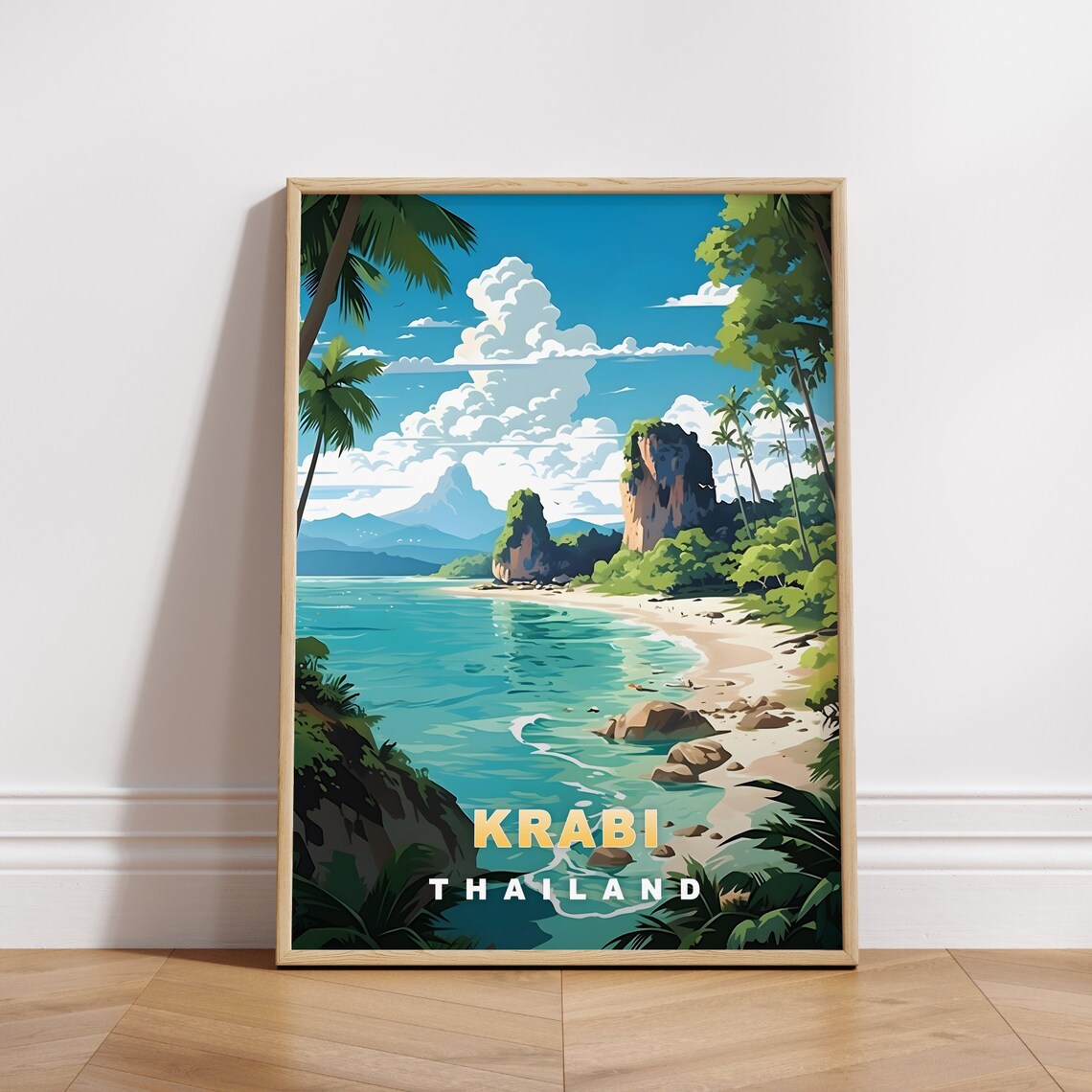 Krabi Thailand Tropical Beach Limestone Karsts Retro Travel Poster