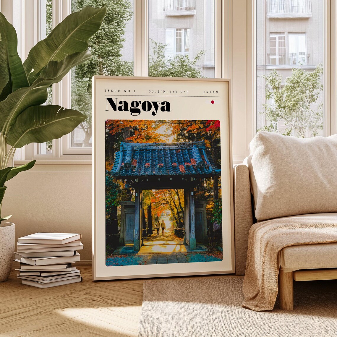Nagoya Japanese Temple Gate Autumn Leaves Japan Travel Poster