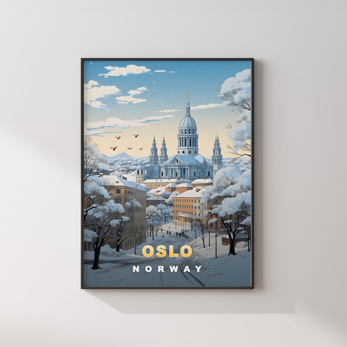 Oslo Norway Snowy Cathedral Retro Travel Poster Winter Decor - Image 2