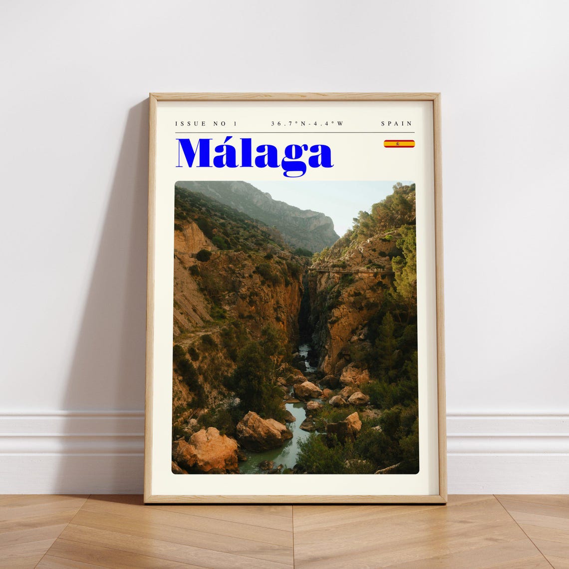 Málaga Spain Dramatic Rocky River Gorge Landscape Travel Poster Art - Image 3