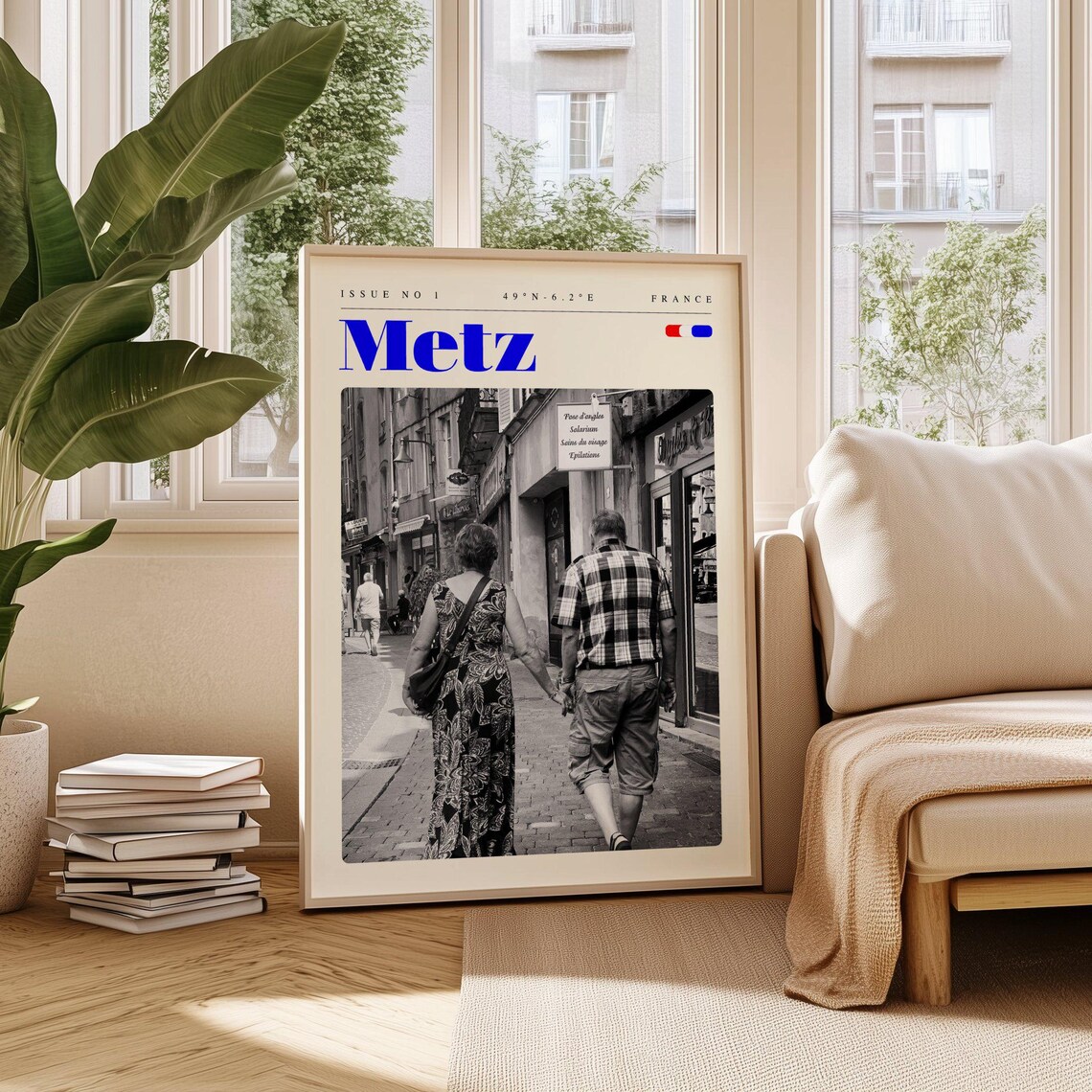 Metz Black and White Street Walkers France Vintage Travel Poster