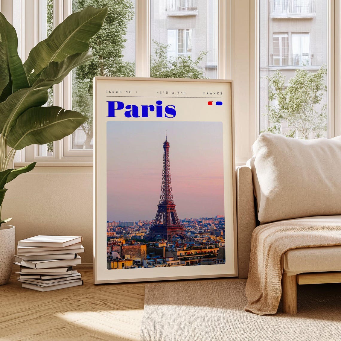 Paris Eiffel Tower Pink Sunset France Romance City Travel Poster