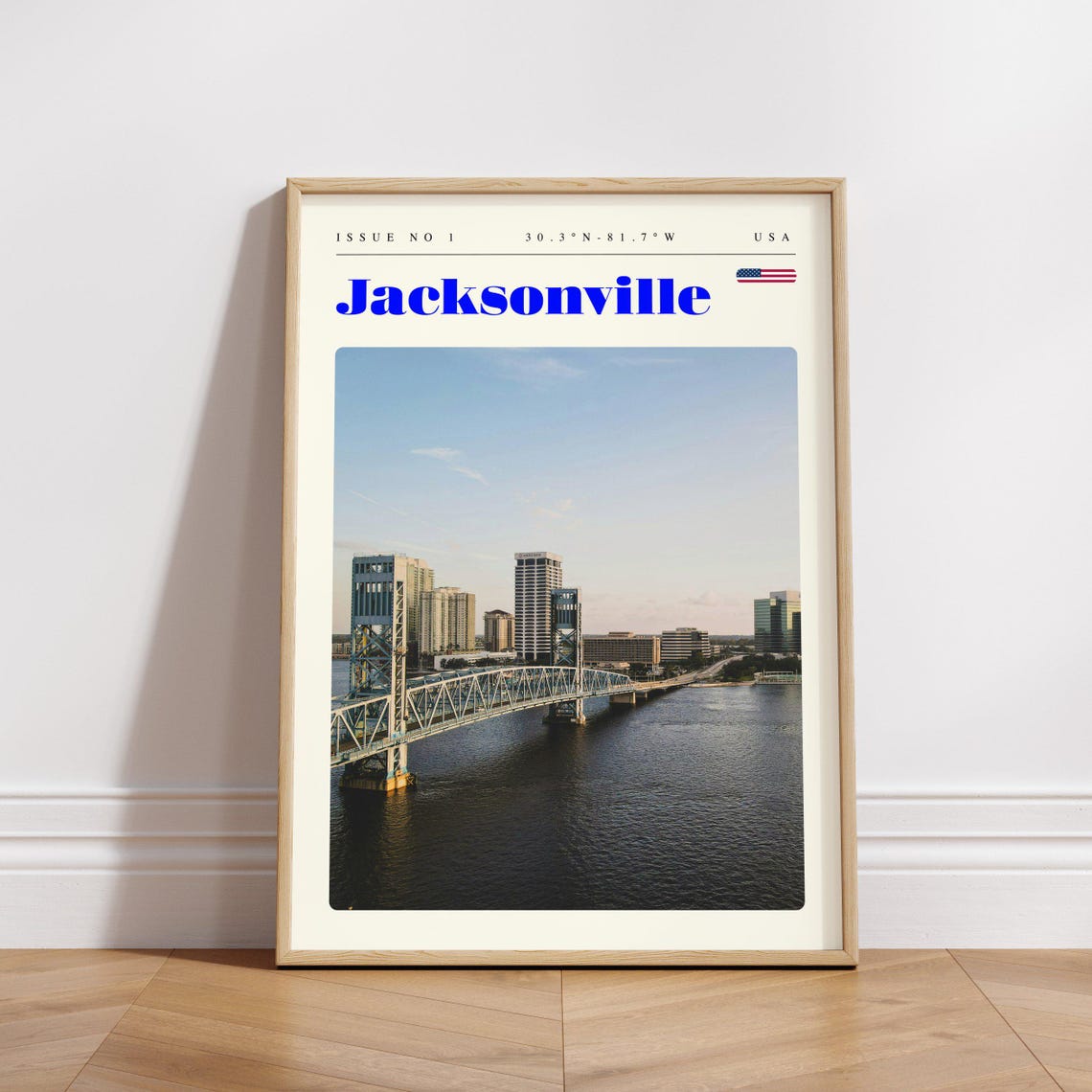 Jacksonville Blue Bridge River Skyline Florida USA Travel Poster - Image 3