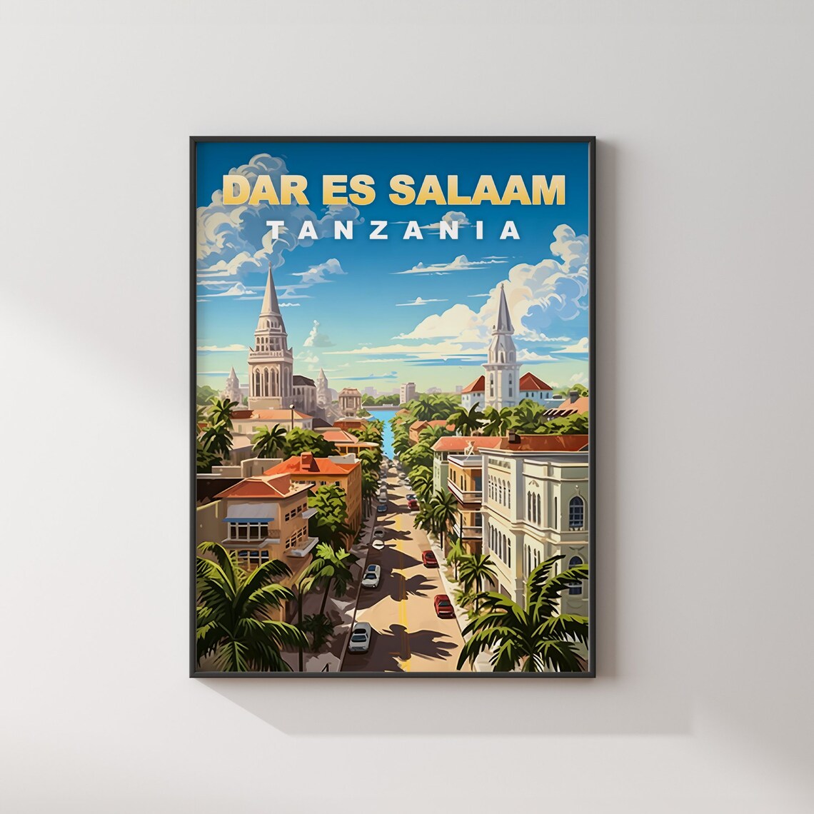 Dar es Salaam Tanzania Palm Lined Street Spires Travel Poster - Image 2