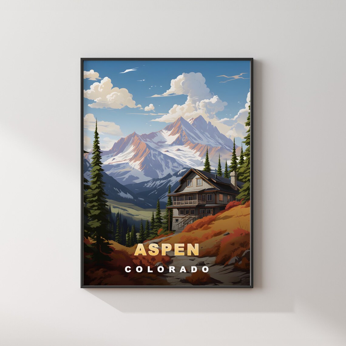 Aspen Colorado Mountain Lodge Pines Autumn Retro Travel Poster - Image 2