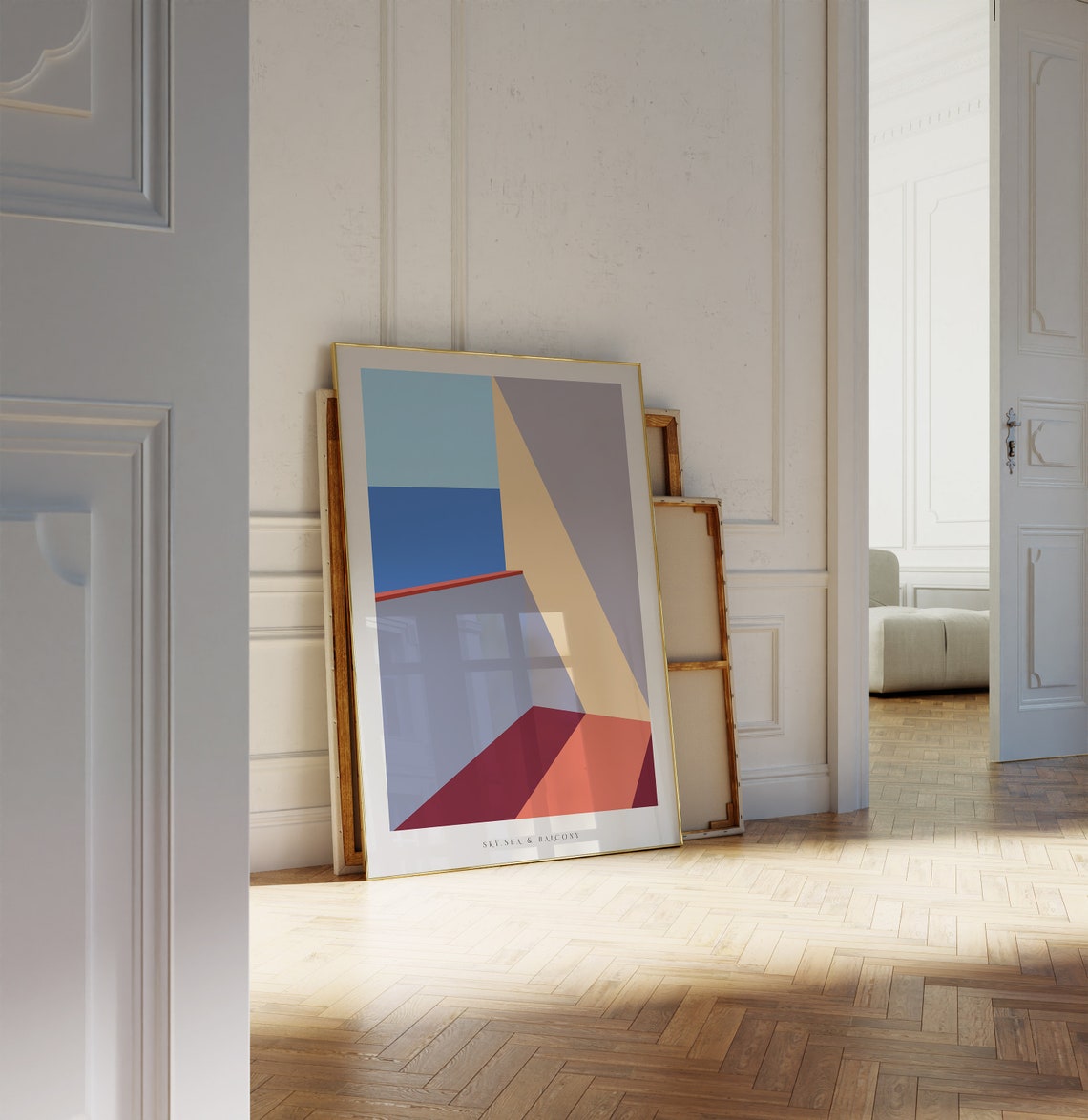 Sky Sea And Balcony Geometric Modern Abstract Coastal View Wall Poster - Image 2