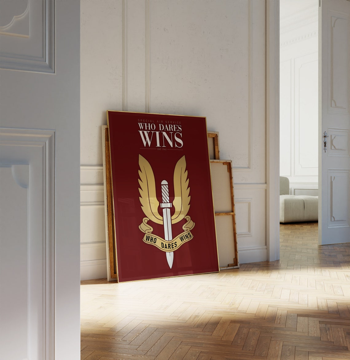 Special Air Service Who Dares Wins Winged Dagger Red Motto Poster - Image 2