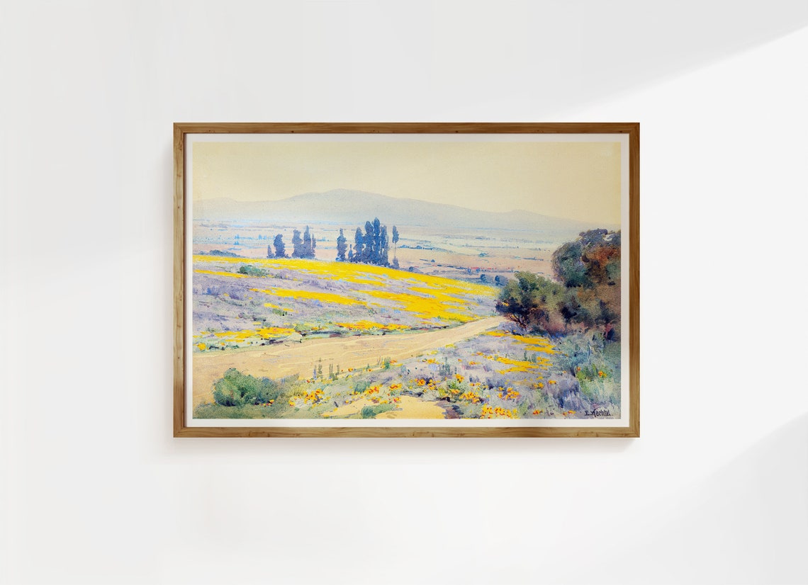 Rustic California Spring Poppy Hills Cypress Watercolor Poster