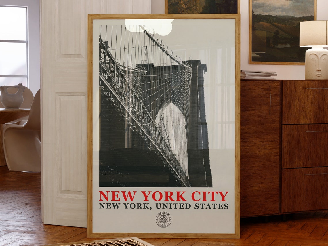 Brooklyn Bridge Black and White Cable Architecture Art Poster