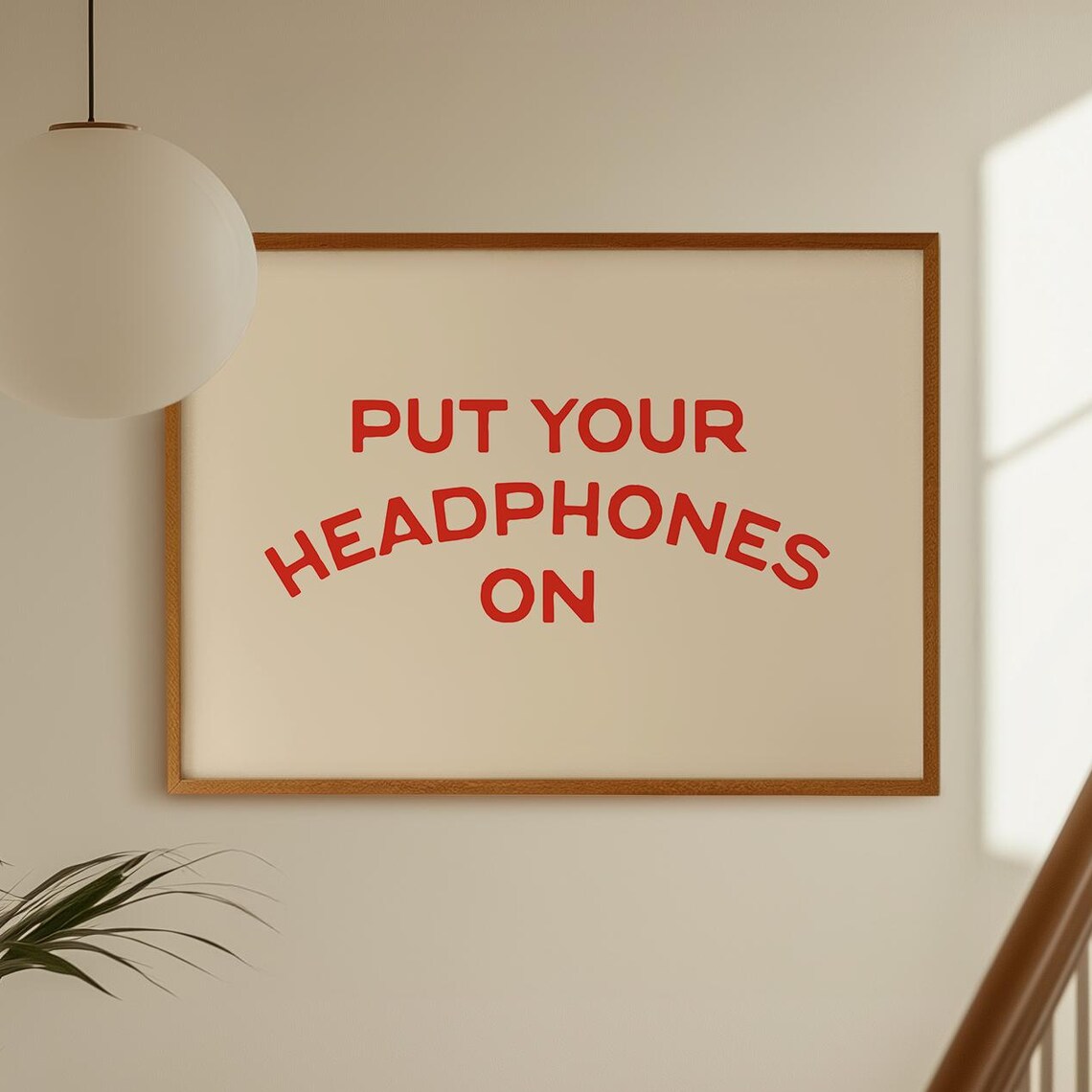 Put Your Headphones On Red Retro Funny Music Typography Poster