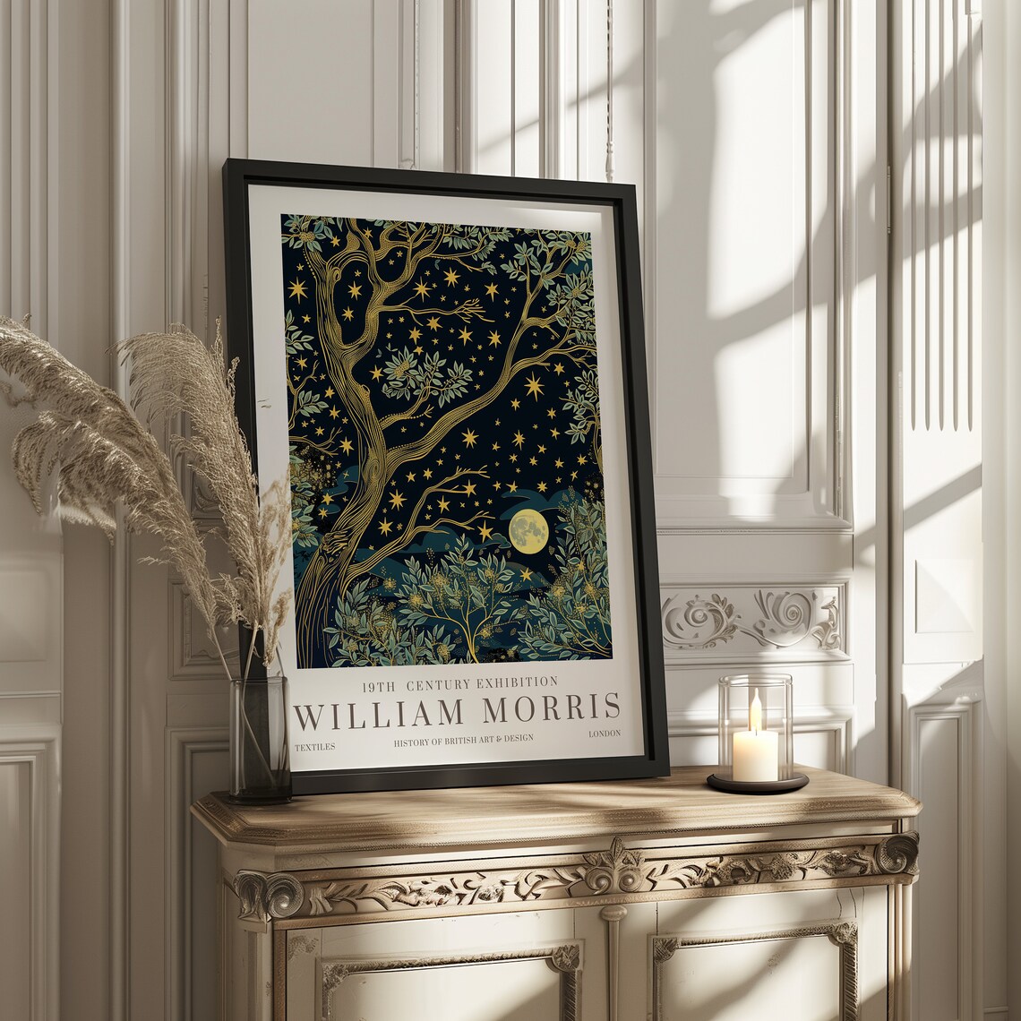 William Morris Moon Stars Exhibition Poster, Vintage Textiles