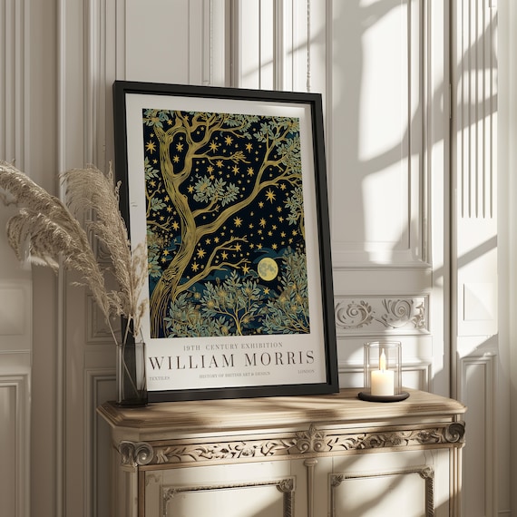 William Morris Moon Stars Exhibition Poster, Vintage Textiles