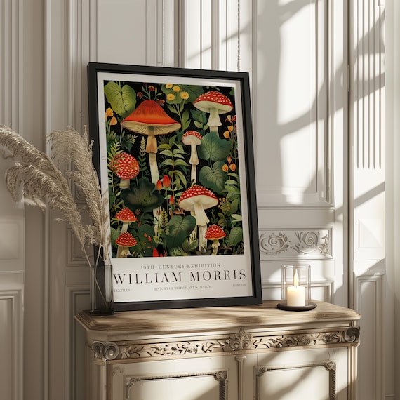 William Morris Mushroom Print, Vintage Exhibition Poster