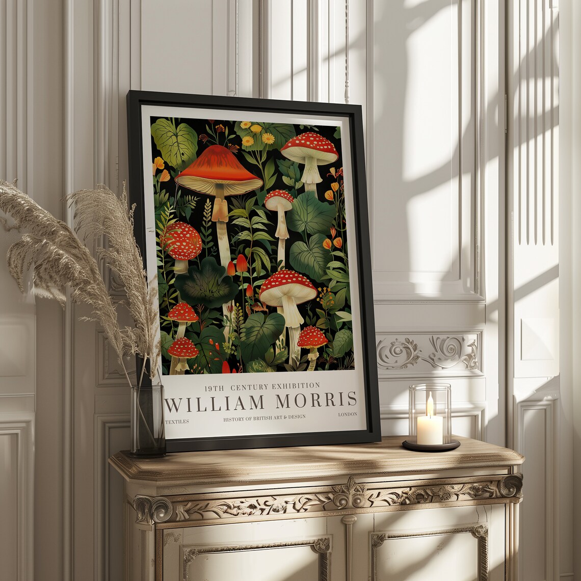 William Morris Mushroom Print, Vintage Exhibition Poster