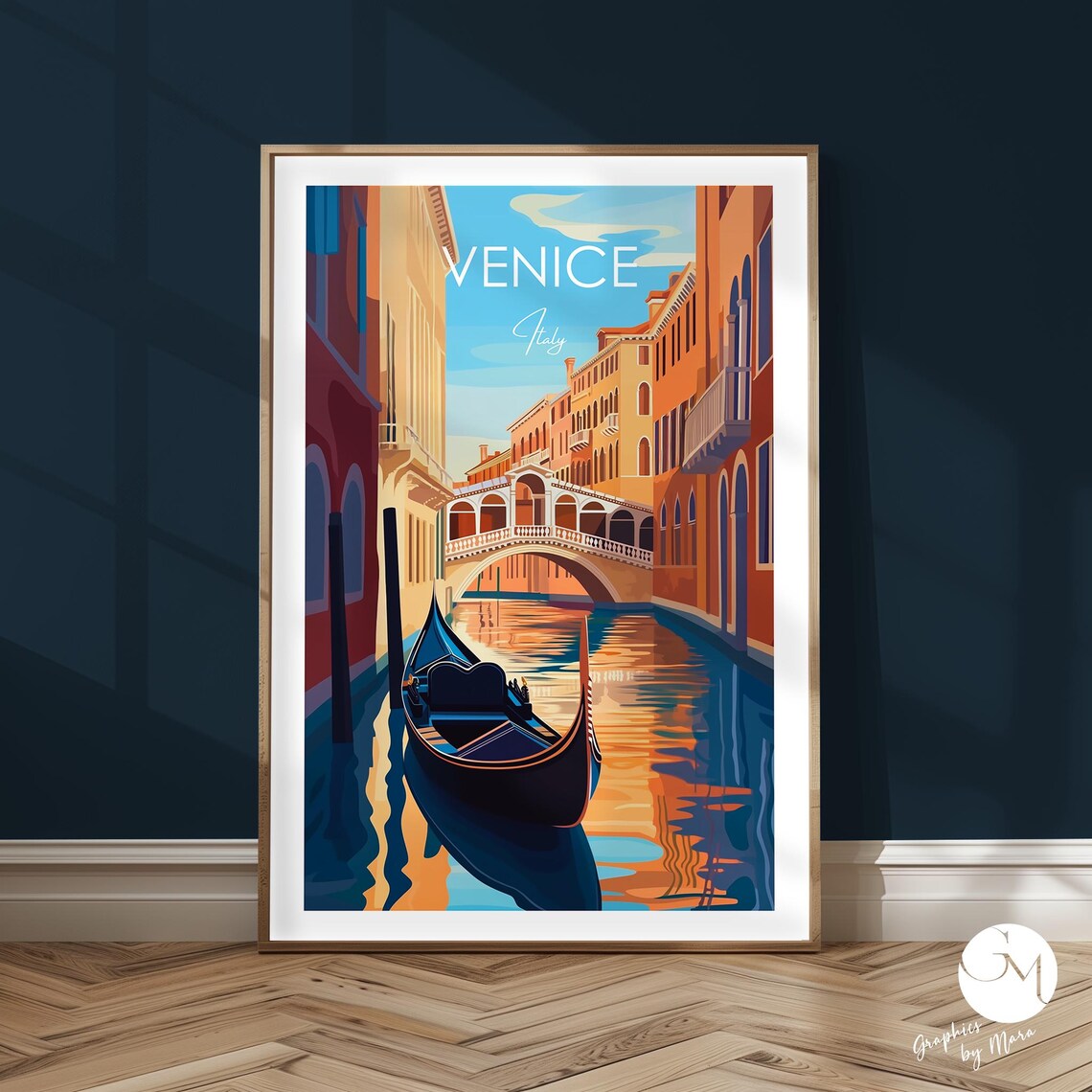 Venice Rialto Bridge Gondola Canal Reflections Travel Art Poster