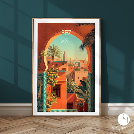 Fez Morocco Medina View Through Archway Top Caption Variant Poster