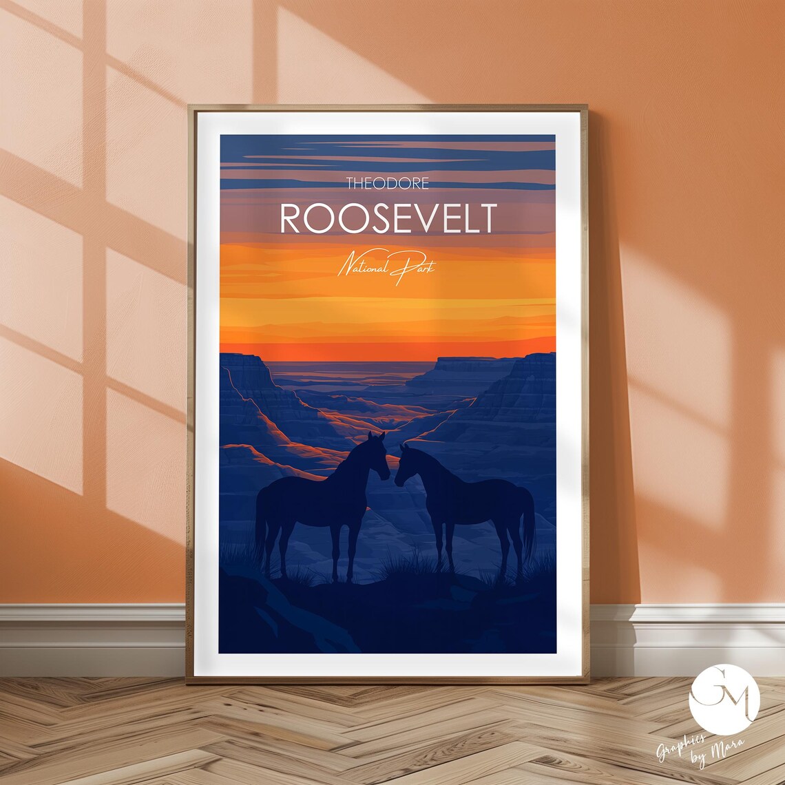 Theodore Roosevelt National Park Horse Silhouettes Sunset Poster