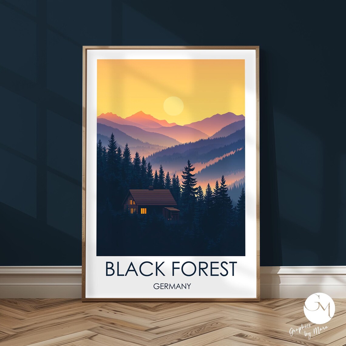 Black Forest Germany Cabin at Sunrise Mountain Travel Poster
