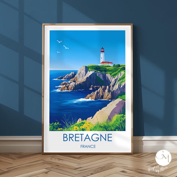 Brittany France Rough Sea Coastal Landscape Travel Poster