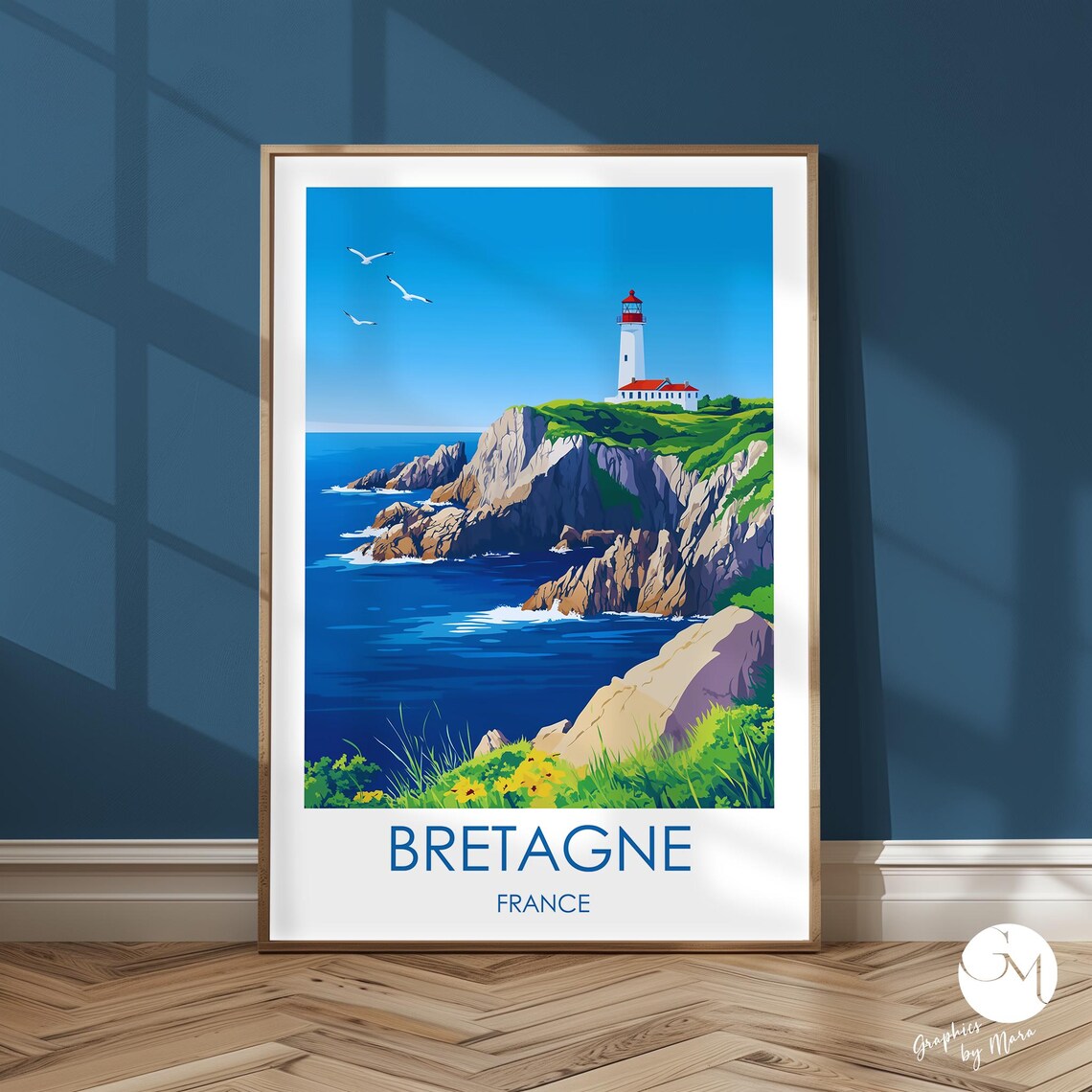 Brittany France Rough Sea Coastal Landscape Travel Poster
