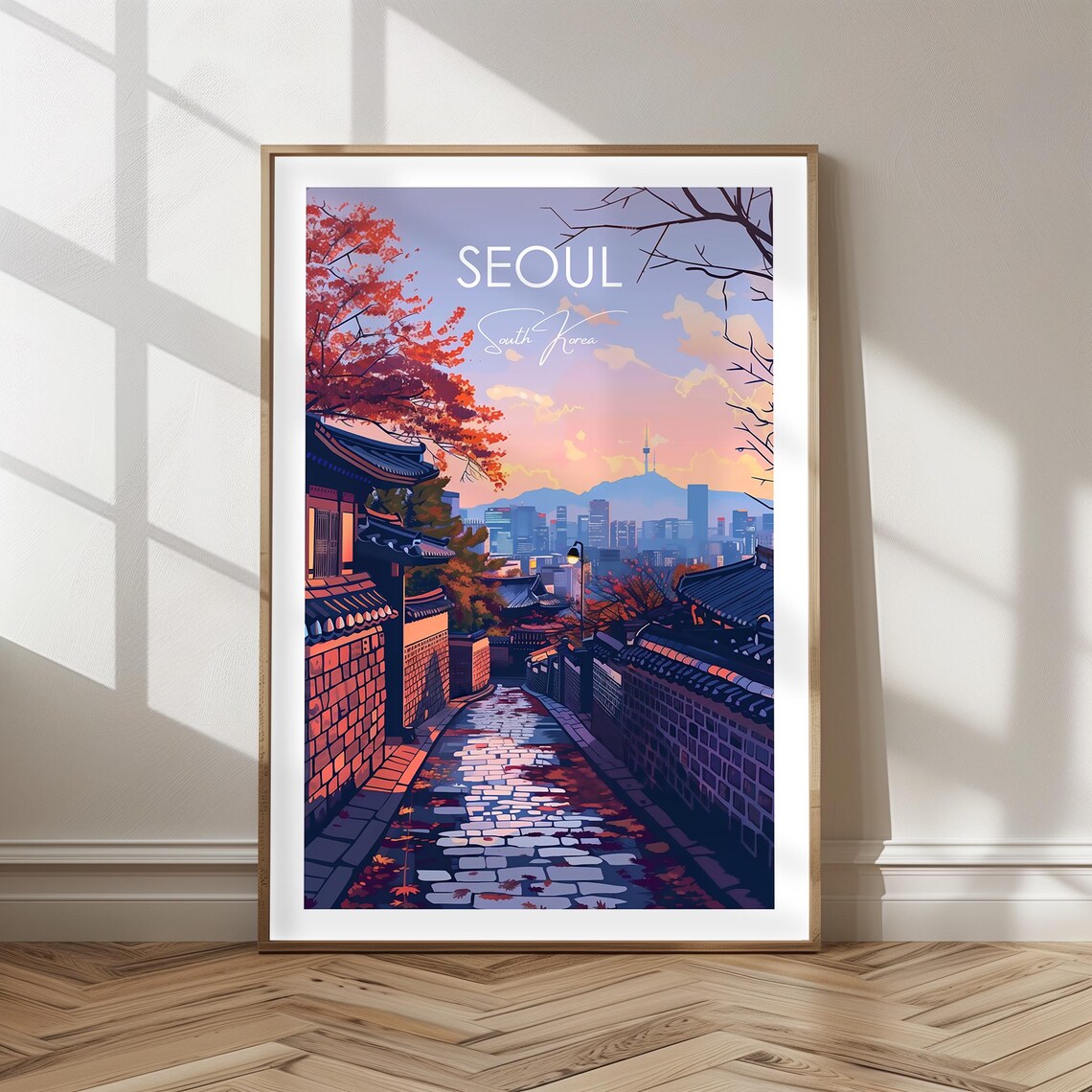 Seoul City Poster, South Korea Skyline Travel Poster