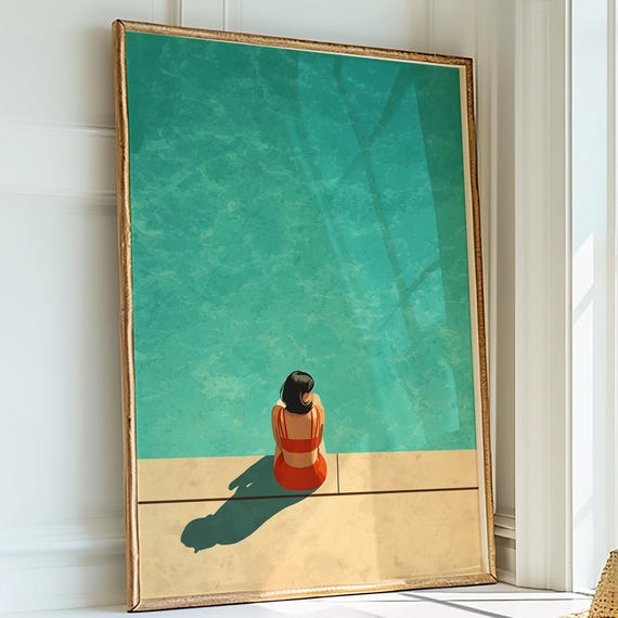 Minimalist Dopamine Decor Retro Coastal Wall Art Blue Beach House Print Digital Download