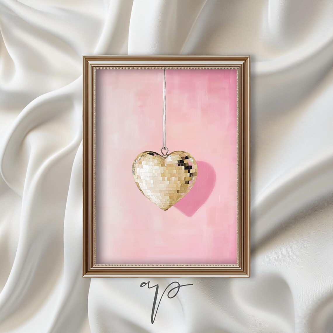 Gold Heart Disco Ball Pink Girly Party Glam Decor Art Poster