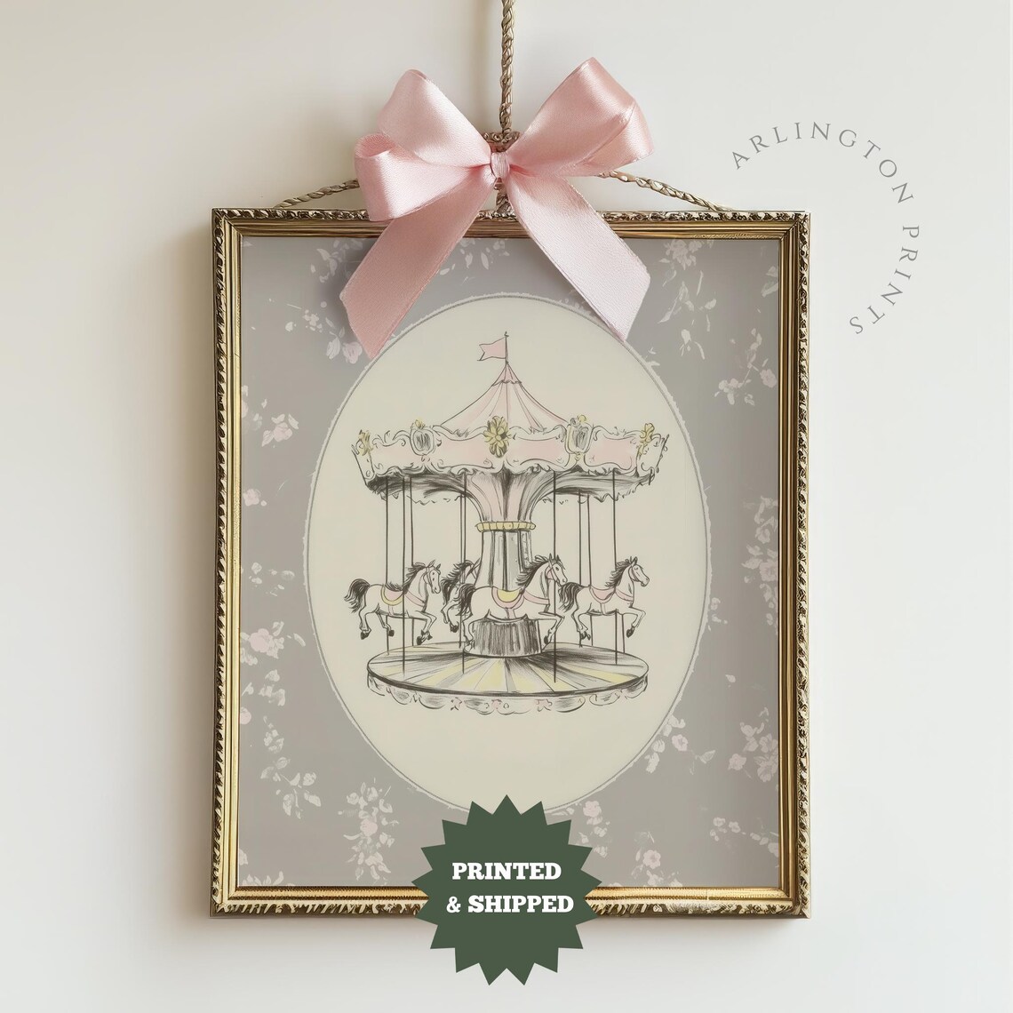 Pink Carousel Merry Go Round Coquette Girls Nursery Room Poster