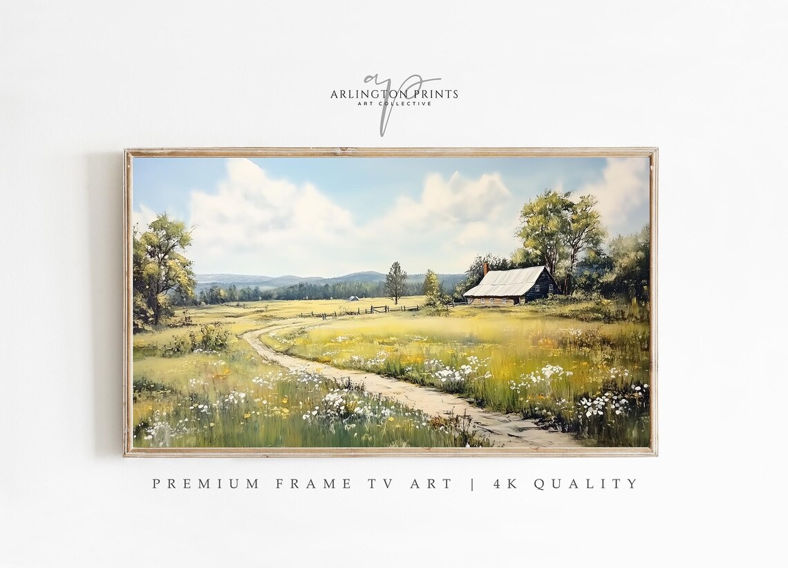 Rustic Country Field, Spring And Summer Cottage Landscape