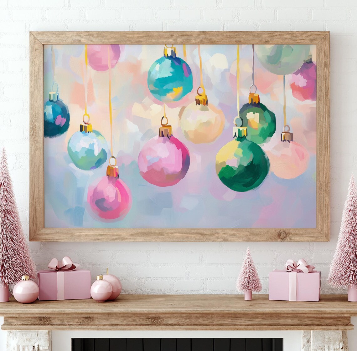 Pastel Christmas Ornaments Art Print, Preppy Winter Decor - Image 3
