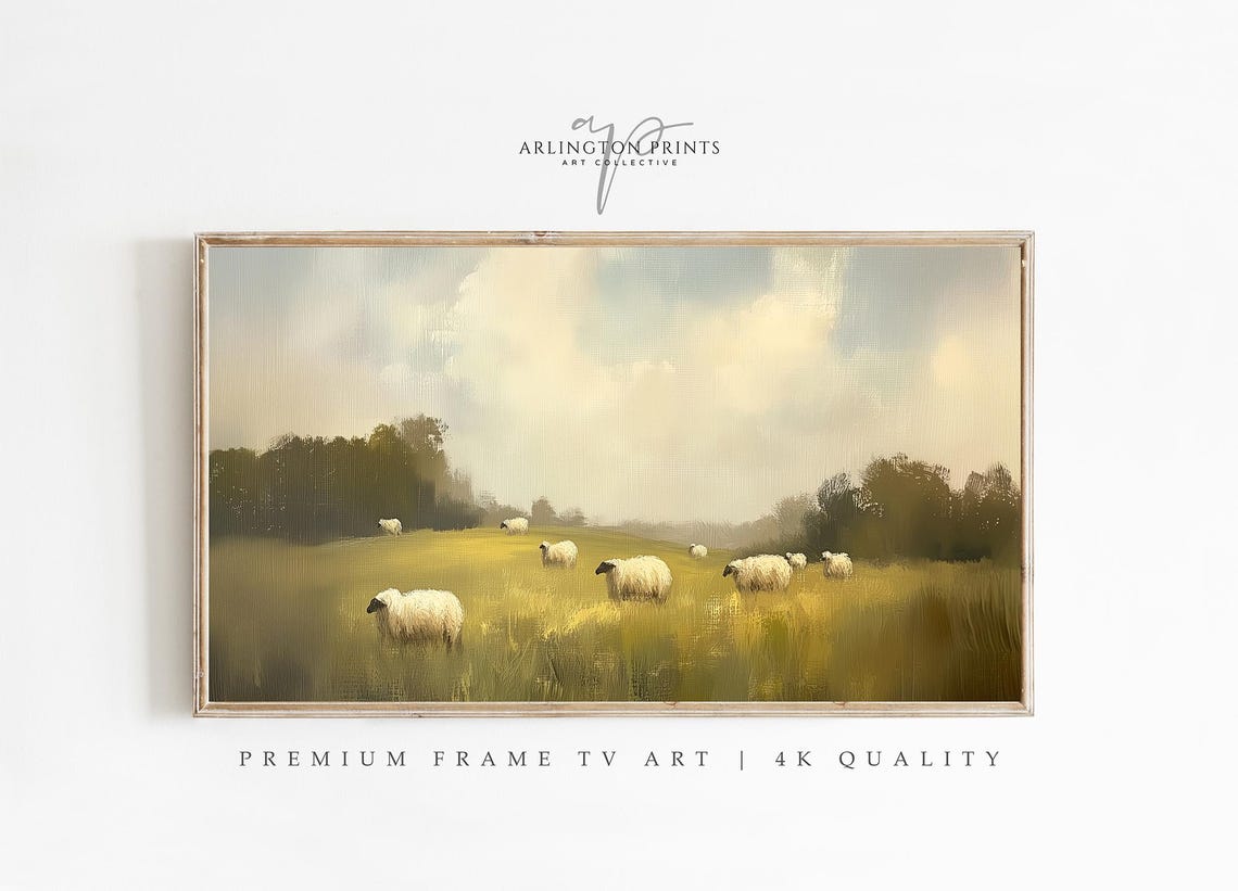 Sheep Grazing Meadow Spring Cottagecore Pastoral Landscape Poster